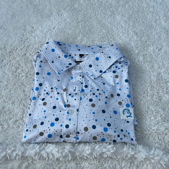 Bite Hard Other - Bite Hard Polo Shirt Men XL White Polka a Dot Stretch Performance Golf Preppy